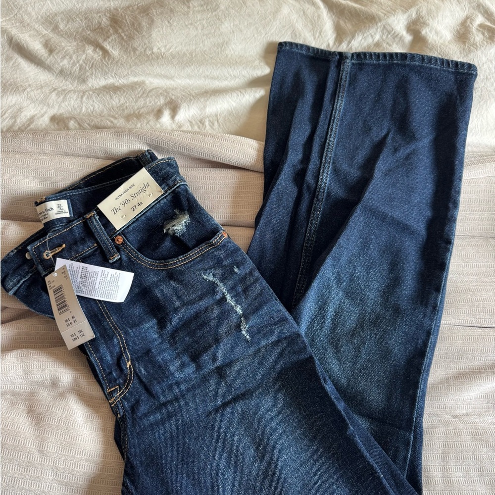 Abercrombie & Fitch Ultra High Rise '90s Straight Jeans - Deep Indigo